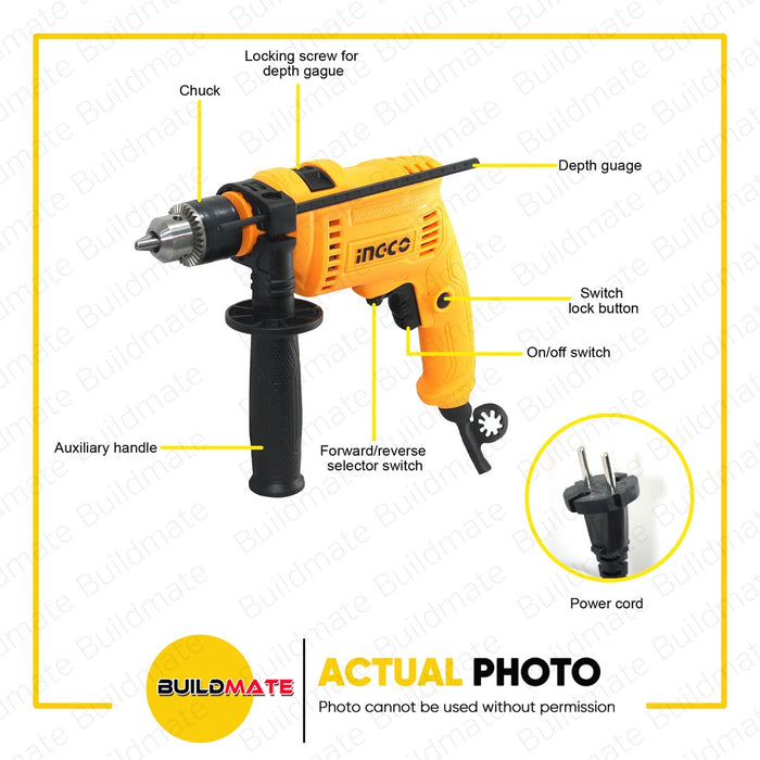 INGCO Impact Drill Hammer Variable Speed Reverse 680W SUPER SELECT ID6808P •BUILDMATE• IPT