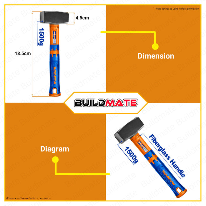 BUILDMATE Wadfow Stoning Hammer 800g - 2000g Unique Design Fiberglass Handle Tool for Light Demolition Work Cutting Stone Brick or Wood Hand Tool - WHT