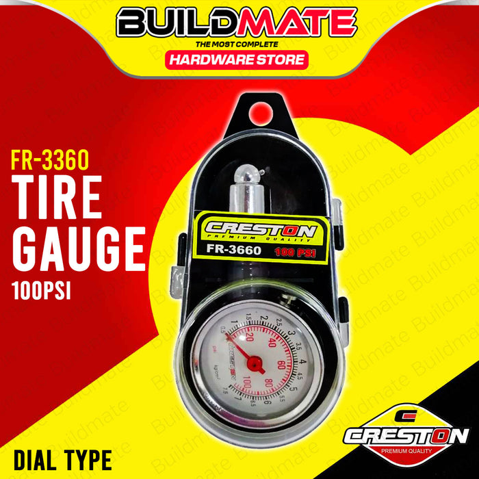 BUILDMATE Creston Dial Type Tire Gauge 100PSI Air Pressure Gauge Analog Pressure Reader for Heavy Duty Use FR3660 FR-3660