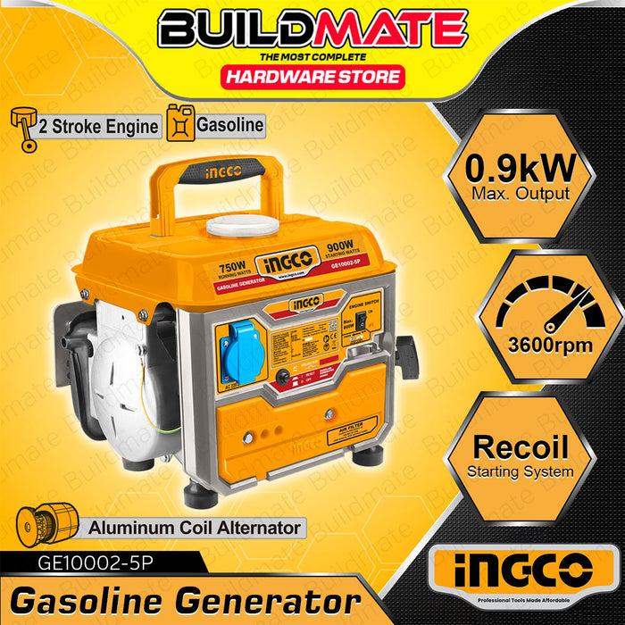 BUILDMATE Ingco Gasoline Generator 0.9kW 2-Stroke Portable Gas Powered Recoil Start Generator Backup Power GE10002-5P - IIT