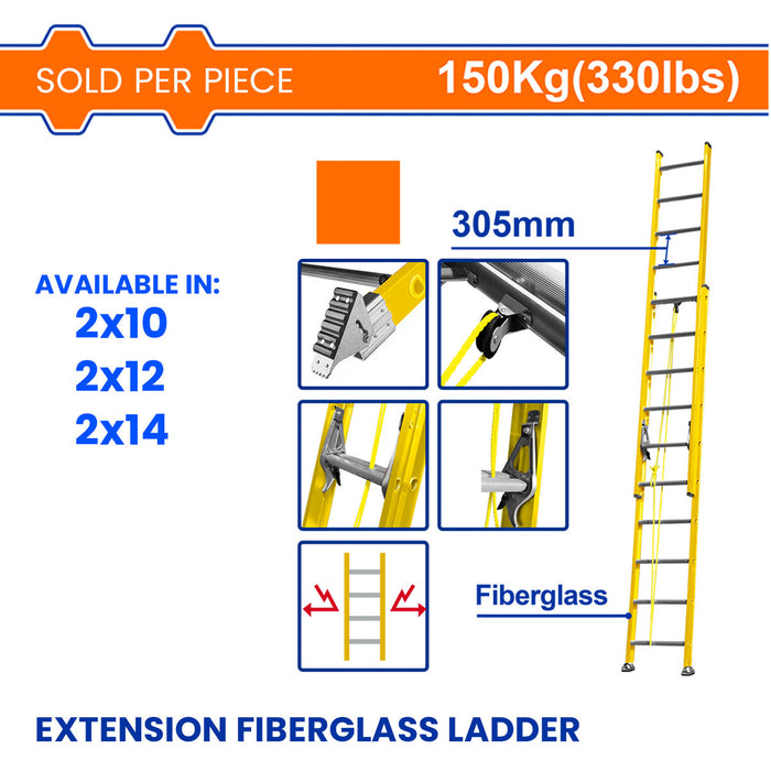 BUILDMATE Wadfow 150kg Extension Fiberglass Ladder Non-Conductive Electrical Safe Ladder For Electrical Work SOLD PER PIECE - WHT