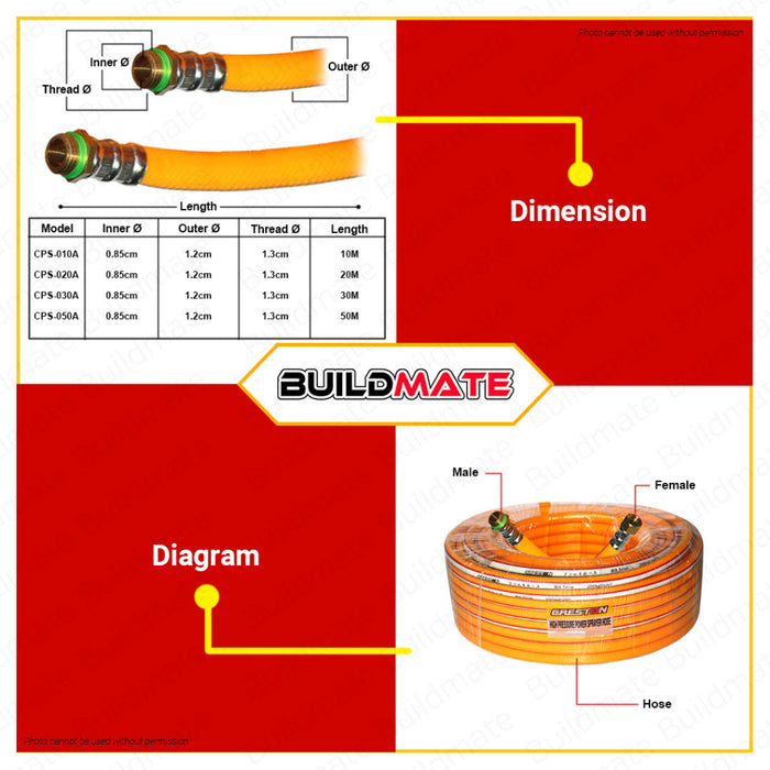 CRESTON 10M 20M 30M 50M Pressure Washer Power Sprayer Hose Ø8.5mm Washing Extension Quick Connect •BUILMATE•
