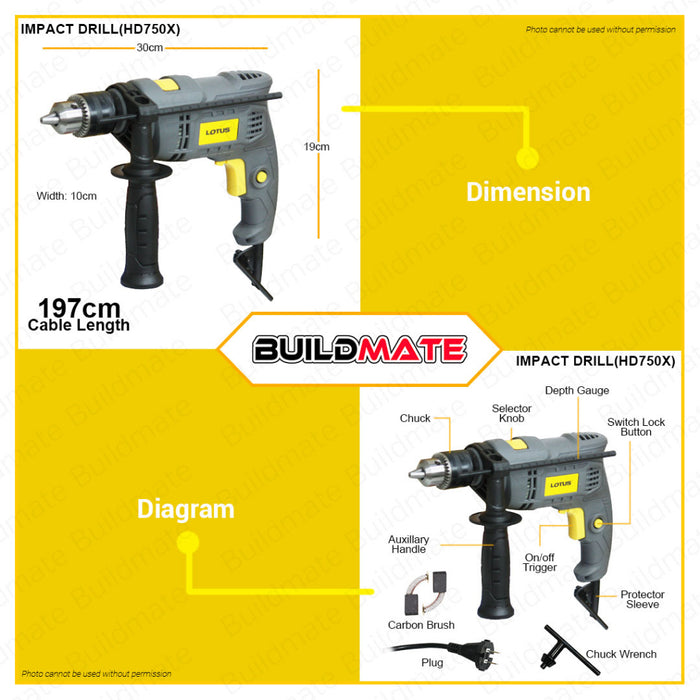 [COMBO E] BUILDMATE Lotus Electric Impact Drill & Angle Grinder 650W | 750W Plus Hand tool Cutting Machine Use for Grinding Metal + Wood Drilling Hammer Barena DIY Toolkit | 100% ORIGINAL / AUTHENTIC • LPT