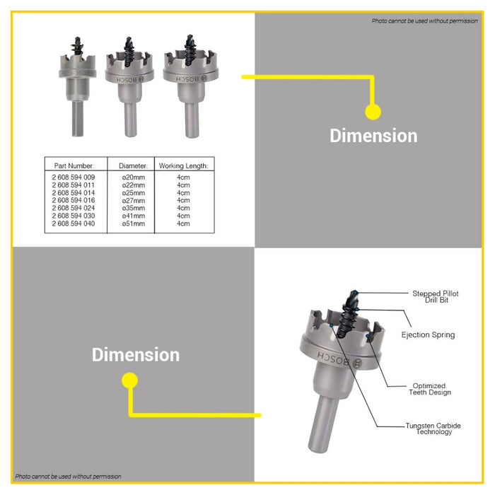 BUILDMATE Bosch TCT Hole Saw for Drilling Metal / Stainless 20MM - 51MM Tungsten Carbide Sawing BAX
