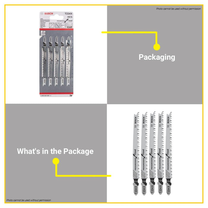 BUILDMATE Bosch 117MM 5PCS Jigsaw Blade Set HCS Saw Blades T234 X Progressor for Wood 2608633528 BAX