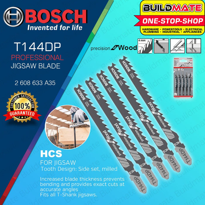 BUILDMATE Bosch 100MM 5PCS Jigsaw Blade Set HCS Saw Blades T144 DP Precision for Wood 2608633A35 BAX