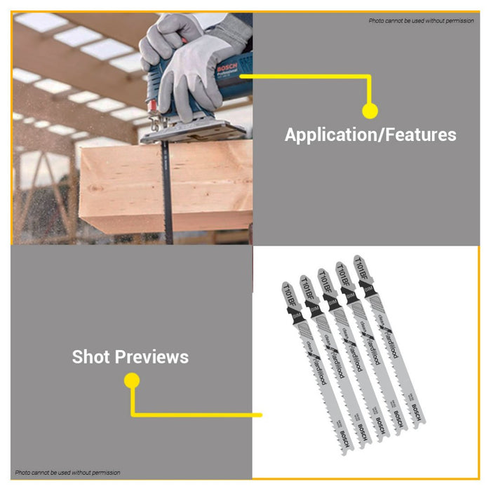 BUILDMATE Bosch 100MM 5PCS Jigsaw Blade Set BIM Saw Blades T101BF Clean for Hard Wood 2608634234 BAX