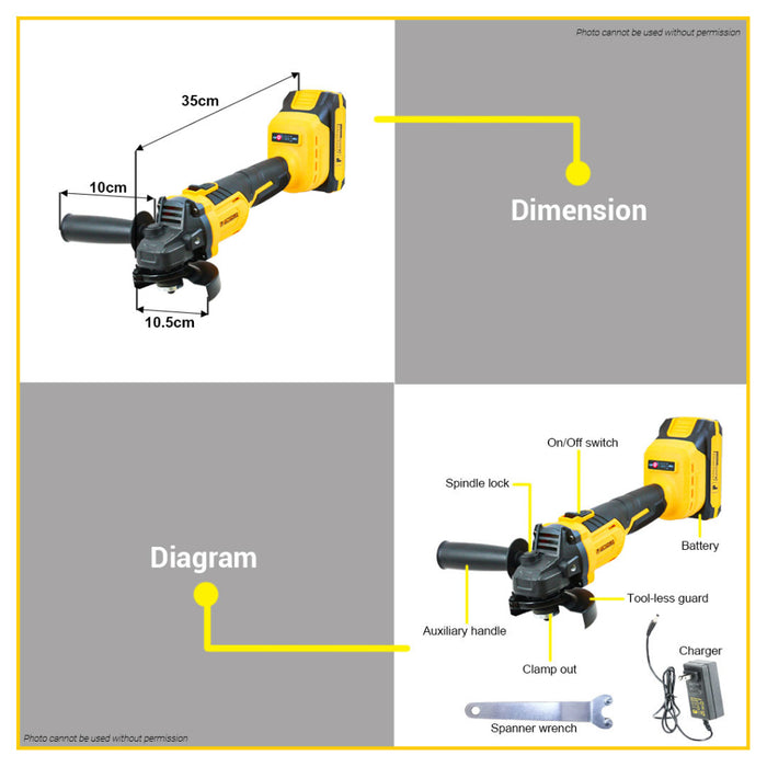 BUILDMATE Powerhouse 20V 4" Cordless Angle Grinder BRUSHLESS for Wood PH-20V-WL-AG40NM-XBL • PHPT