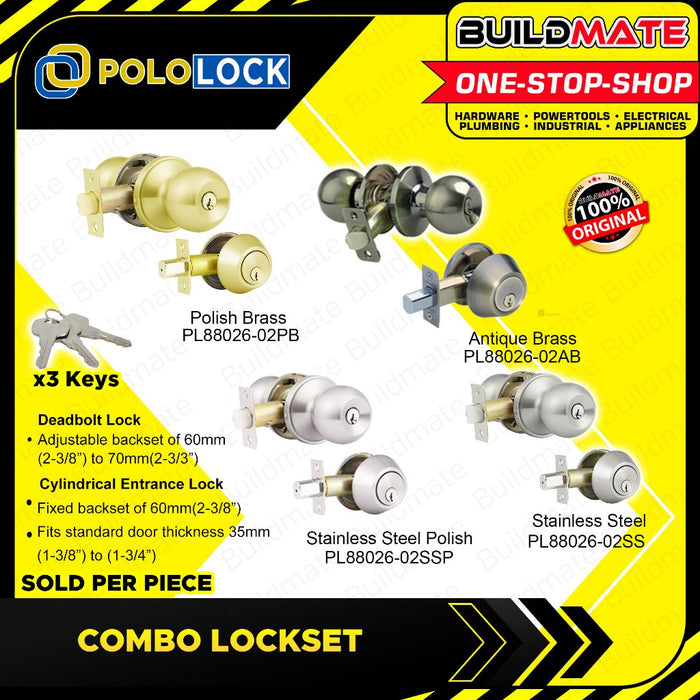 BUILDMATE Pololock Combo Lockset Double Deadbolt Lock +Cylindrical Entrance Lock Doorknob PL88026-02