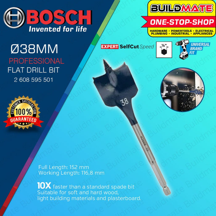 BUILDMATE Bosch 152MM Self Cut Speed Flat Spade Drill Bit 1/4" Hex Shank Drilling 24MM - 40MM - BAX