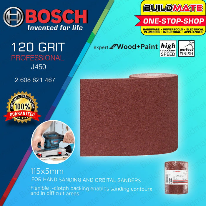 BUILDMATE Bosch 115mmx5m Hand Sanding Sheet Sandpaper Roll J450 Expert for Wood & Paint Sanders BAX