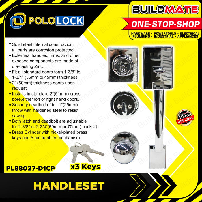 BUILDMATE Pololock Entrance Handle Set SINGLE Lock Doorknob Handleset for Main Door Lockset PL88027