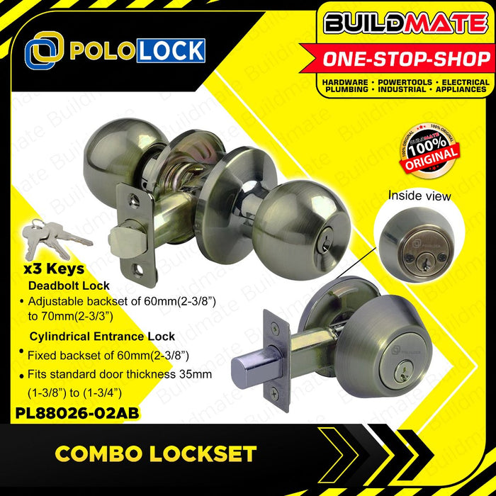 BUILDMATE Pololock Combo Lockset Double Deadbolt Lock +Cylindrical Entrance Lock Doorknob PL88026-02