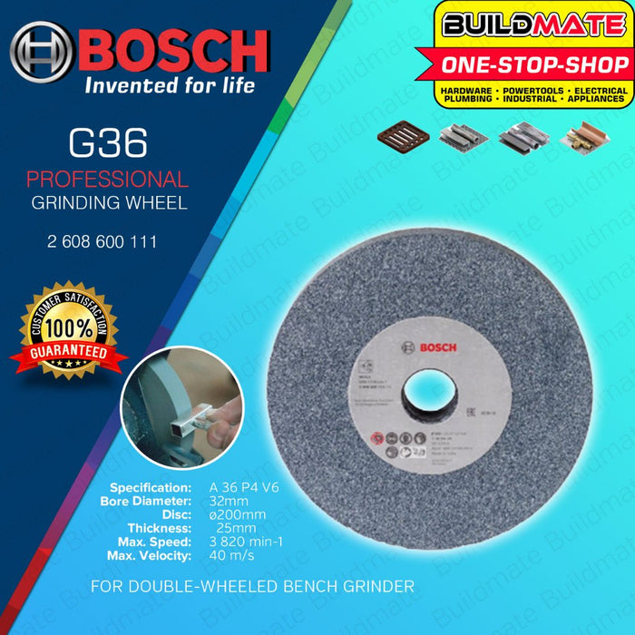 BUILDMATE Bosch 200MM Grinding Wheel Disc for Double-Wheeled Bench Grinders GRIT 36 / GRIT 60 - BAX