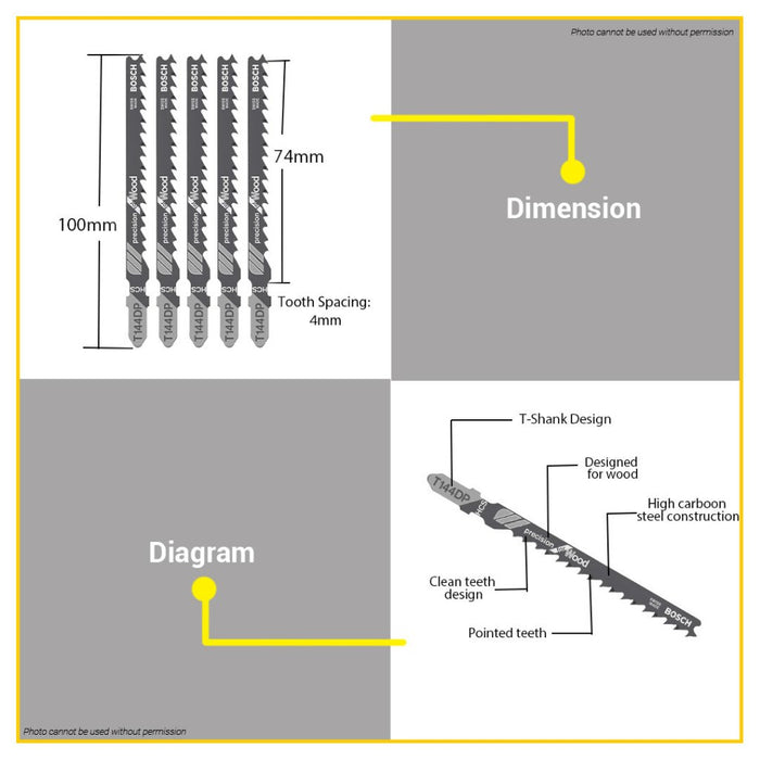 BUILDMATE Bosch 100MM 5PCS Jigsaw Blade Set HCS Saw Blades T144 DP Precision for Wood 2608633A35 BAX