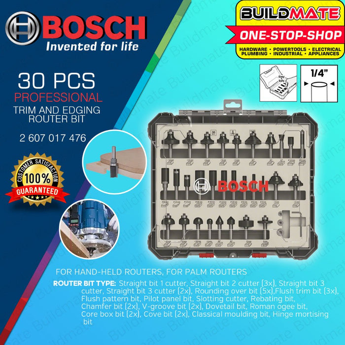 BUILDMATE Bosch 30PCS/SET Router Bit Set Trim & Edging 1/4" Inch Shank Mixed Cutter for Wood - BAX