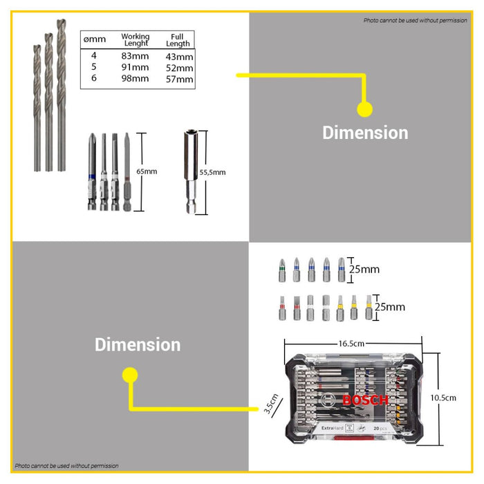 BUILDMATE Bosch 20PCS/SET Extra Hard Pick and Click Mixed Drill Bits & Drive Bit Set 2608522422 BAX