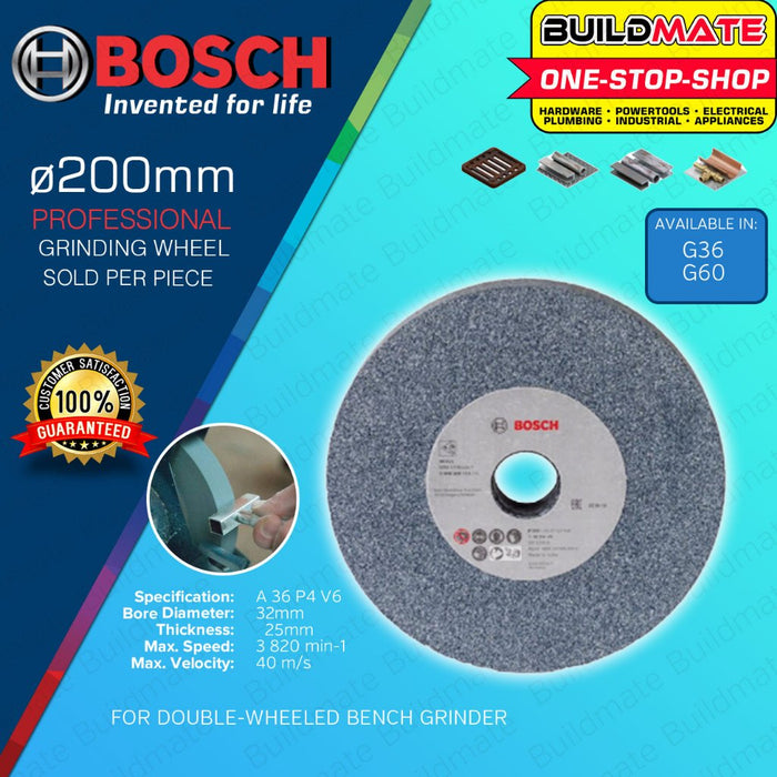 BUILDMATE Bosch 200MM Grinding Wheel Disc for Double-Wheeled Bench Grinders GRIT 36 / GRIT 60 - BAX