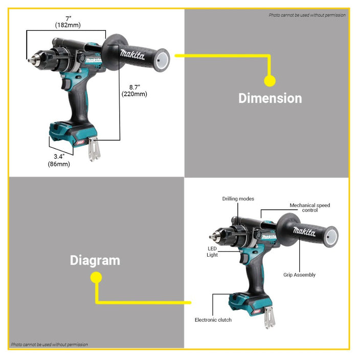 BULDMATE Makita 40V Max Li-Ion Cordless Hammer Driver Drill Reversible Variable Speed XGT HP001GZ