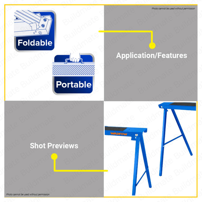 BUILDMATE Wadfow 2PCS/SET Sawhorse 100kg Jobsite Table Woodworking Folding Leg Stand WDZ1510 • WHT