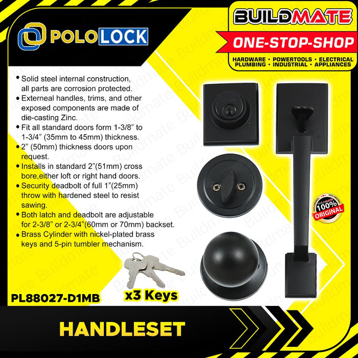 BUILDMATE Pololock Entrance Handle Set SINGLE Lock Doorknob Handleset for Main Door Lockset PL88027