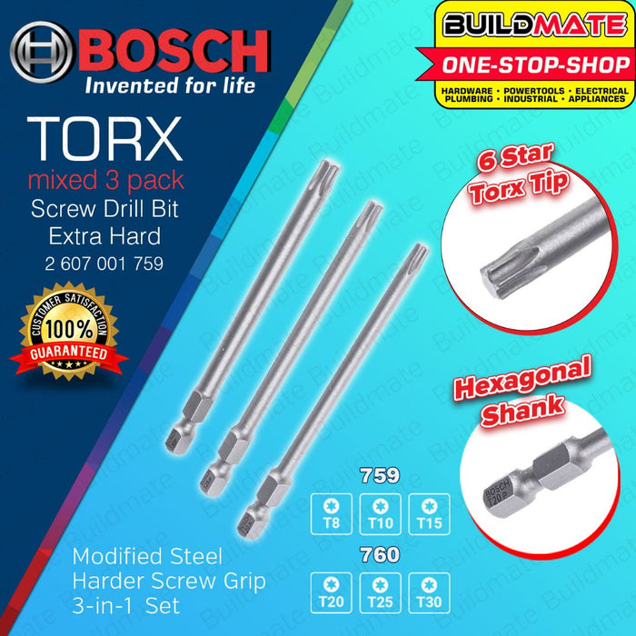 BUILDMATE Bosch 3PCS/SET 89MM Screwdriver Torx Drill Bit Extra Hard for Rotary Drills Drivers - BAX