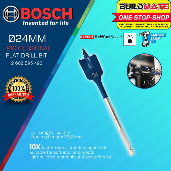 BUILDMATE Bosch 152MM Self Cut Speed Flat Spade Drill Bit 1/4" Hex Shank Drilling 24MM - 40MM - BAX