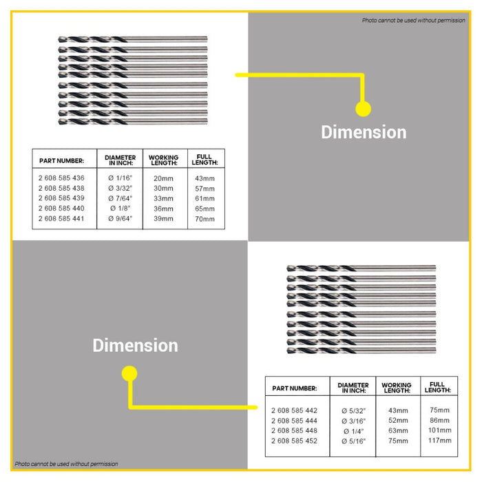 BUILDMATE Bosch 10PCS/SET HSS-G Twist Drill Bits 1/16" - 1/2" Inch Metal Drilling for Rotary - BAX