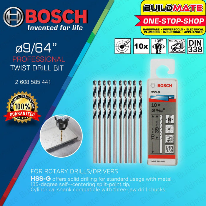 BUILDMATE Bosch 10PCS/SET HSS-G Twist Drill Bits 1/16" - 1/2" Inch Metal Drilling for Rotary - BAX