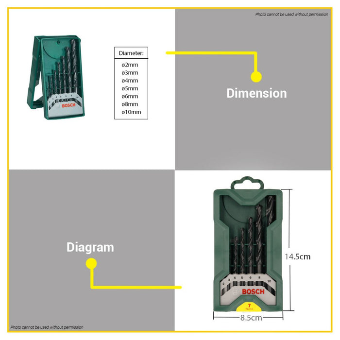 BUILDMATE Bosch 7PCS Metal Drill Bit Set of Twist Drills Mini X-Line Drilling 2-10MM 2607019673 BAX
