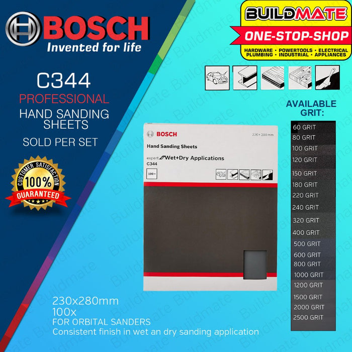 BUILDMATE Bosch 230x280mm Hand Sanding Sheet Sandpaper C344 Expert for Wet & Dry Orbital Sanders BAX