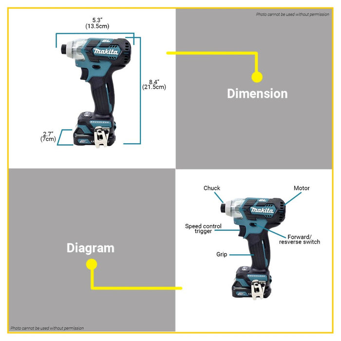 BUILDMATE Makita 12V Cordless Impact Driver / Drill Brushless Motor CXT Kit Set TD111DWYE