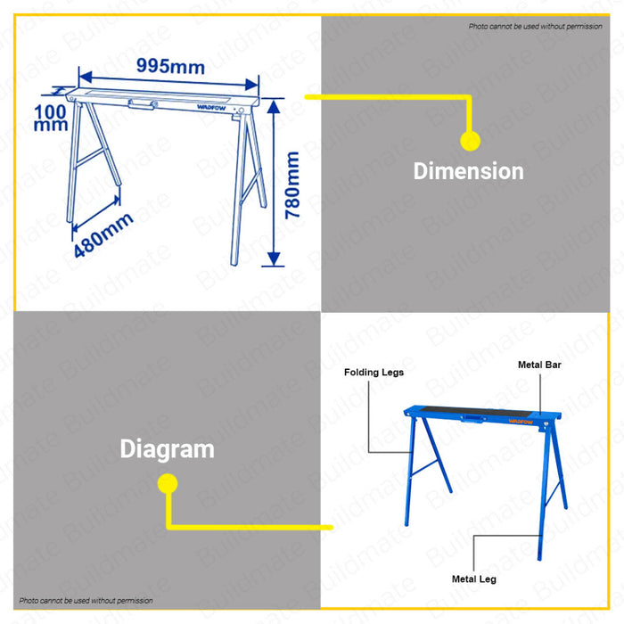 BUILDMATE Wadfow 2PCS/SET Sawhorse 100kg Jobsite Table Woodworking Folding Leg Stand WDZ1510 • WHT