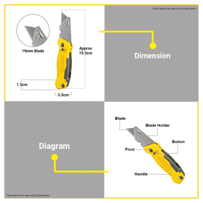 BUILDMATE Lotus Foldable Utility Knife 19MM Handy Cutter Retractable Razor Cutting Tools LTHT850UCF