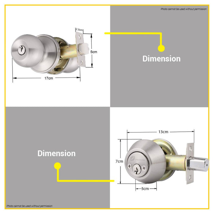 BUILDMATE Pololock Combo Lockset Double Deadbolt Lock +Cylindrical Entrance Lock Doorknob PL88026-02