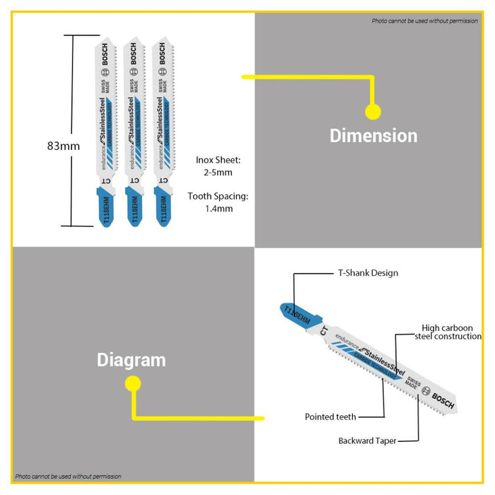 BUILDMATE Bosch 3PCS/SET Jigsaw Blade CT Straight Cuts Endurance for Stainless Steel 2608630665 BAX
