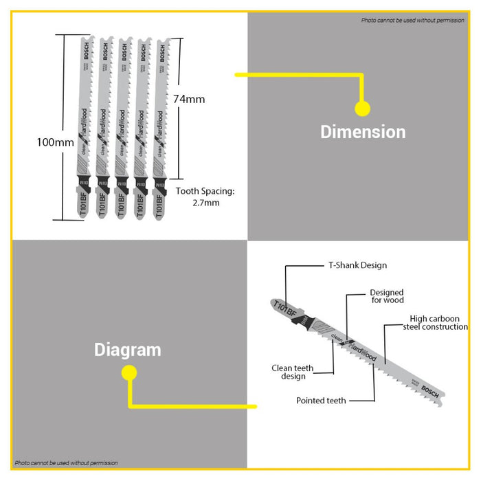 BUILDMATE Bosch 100MM 5PCS Jigsaw Blade Set BIM Saw Blades T101BF Clean for Hard Wood 2608634234 BAX