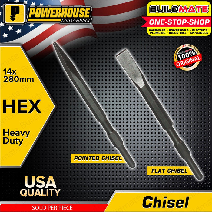 BUILDMATE Powerhouse Hex Chisel Pointed / Flat 17MM x 280MM for Masonry Concrete 17280 - PTAA