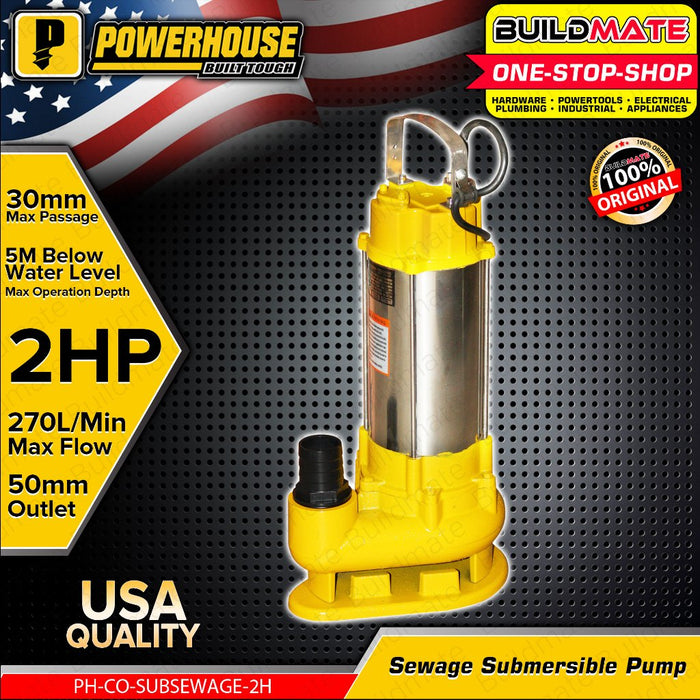 BUILDMATE Powerhouse 2HP Sewage Submersible Pump Outlet Water Transfer PH-CO-SUBSEWAGE-2HP • PHMB