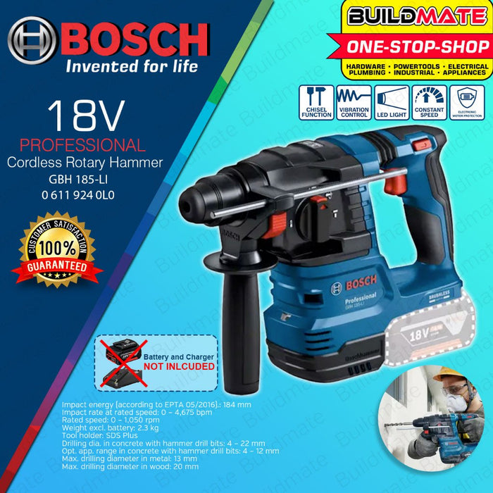 BUILDMATE Bosch 18V 2MM Cordless Rotary Hammer Chisel Drill BRUSHLESS SDS PLUS GBH 185-LI • BPT