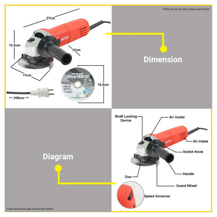 BUILDMATE Zekoki Angle Grinder 720W | 850W 100mm Electric Grinder Cutting Machine Grinding Wheels