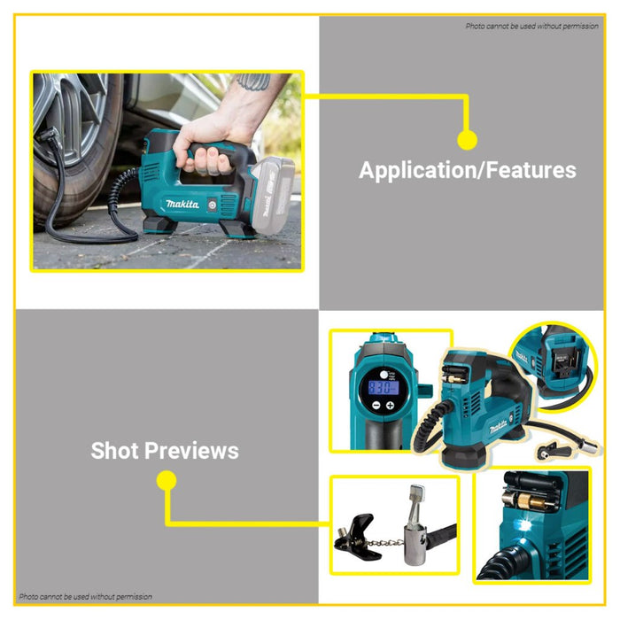 MAKITA 18V Lithium-Ion Cordless Tire Inflator 121PSI Air Pump Compressor Car Portable Tyre Inflator DMP180Z •BUILDMATE•