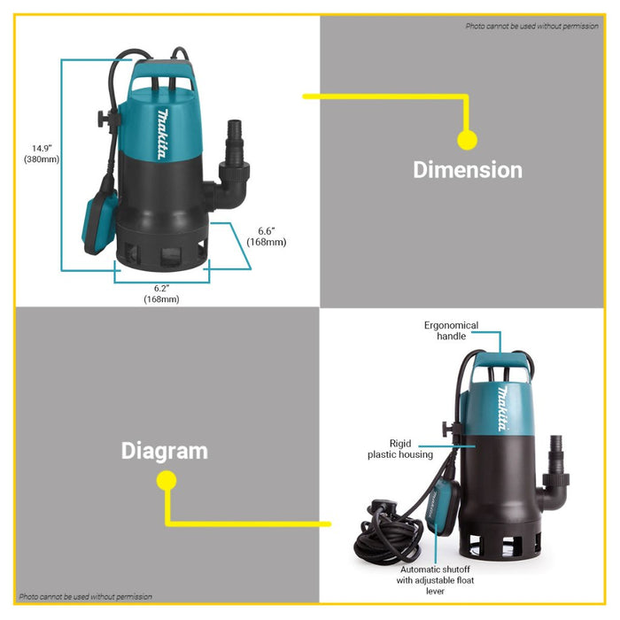 BUILDMATE Makita 1100W Submersible Pump Dirty Water 1-1/2 HP Drain Quickly Removal Drainage Transfer Pond PF1010