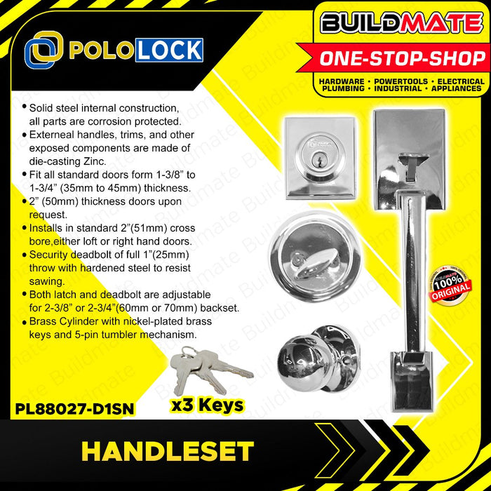 BUILDMATE Pololock Entrance Handle Set SINGLE Lock Doorknob Handleset for Main Door Lockset PL88027