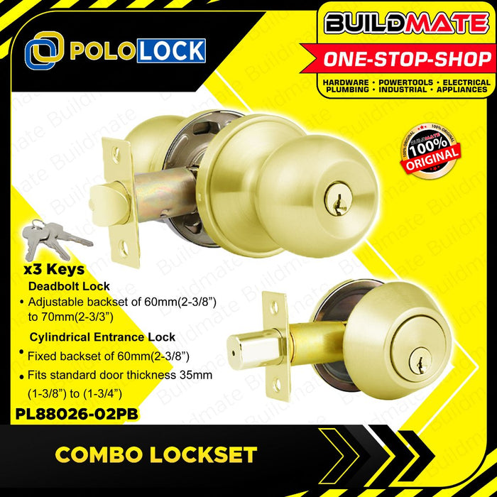 BUILDMATE Pololock Combo Lockset Double Deadbolt Lock +Cylindrical Entrance Lock Doorknob PL88026-02