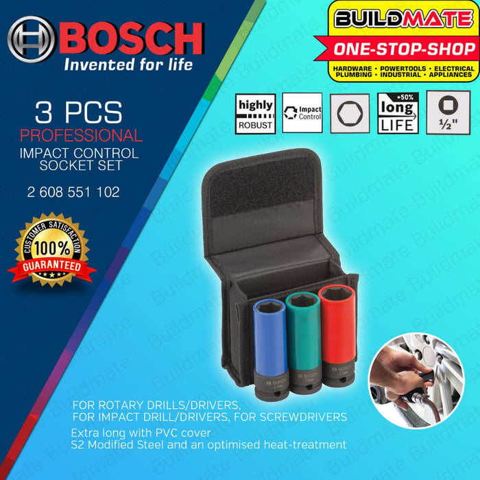 BUILDMATE Bosch 3PCS/SET 85mm Impact Socket Wrench Set 1/2" Shank 17mm - 21mm for Rotary 2608551102