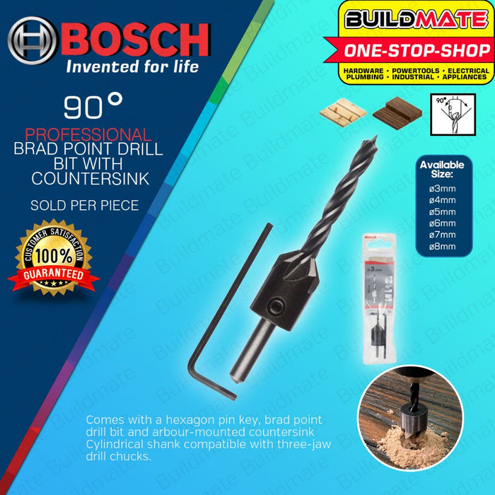 BUILDMATE Bosch Wood Drill Bit with Countersink Drilling Brad Point Counter Sinker 4MM - 8MM - BAX