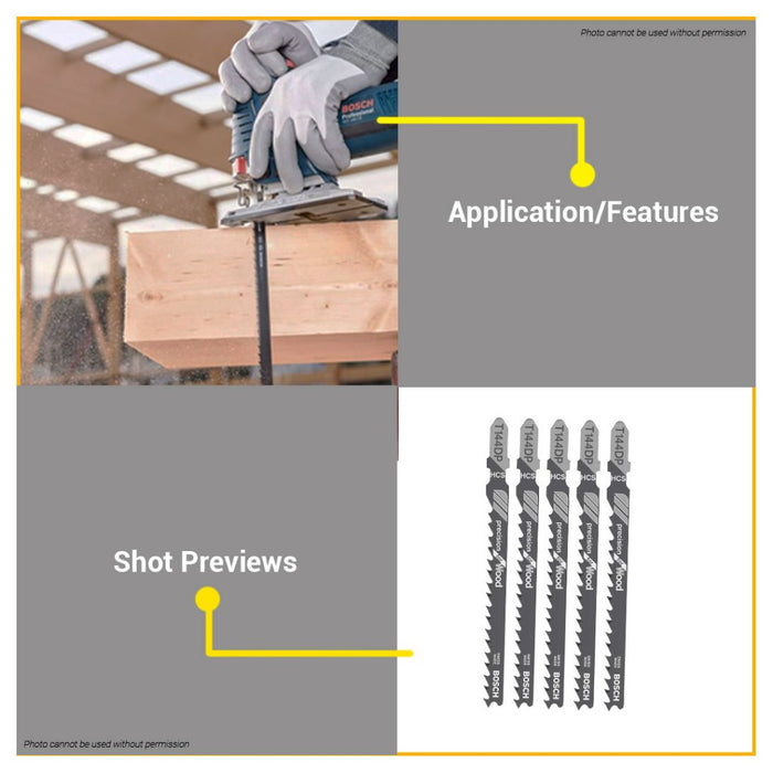 BUILDMATE Bosch 100MM 5PCS Jigsaw Blade Set HCS Saw Blades T144 DP Precision for Wood 2608633A35 BAX