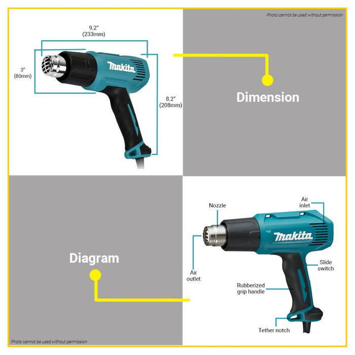 BUILDMATE Makita 1600W Hot Air Heat Gun with High & Low Switch Hot Blower Bottle Plastic Shrink Heater HG5030B