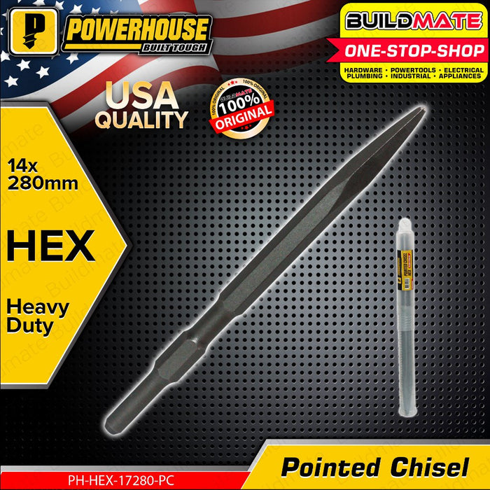 BUILDMATE Powerhouse Hex Chisel Pointed / Flat 17MM x 280MM for Masonry Concrete 17280 - PTAA